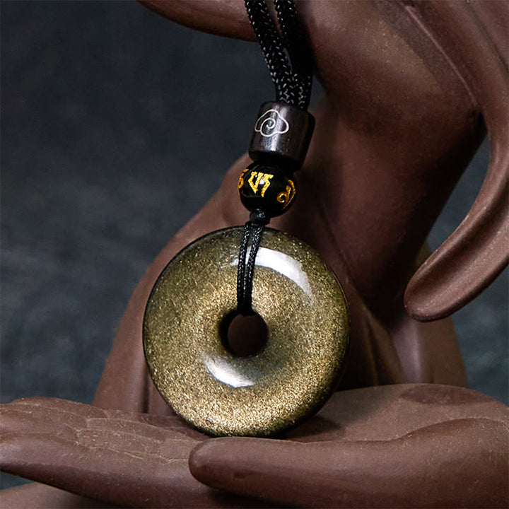 Buddha Stones Naturalny Złoty Połysk Obsydian Pokoju Klamra Wzmacniający Naszyjnik Wisiorek