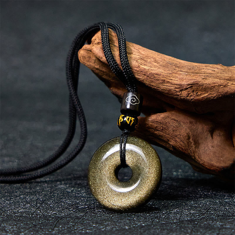 Buddha Stones Naturalny Złoty Połysk Obsydian Pokoju Klamra Wzmacniający Naszyjnik Wisiorek