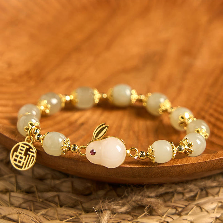 Buddha Stones Naturalny Hetian Jade Fu Charakter Fu Marka Bransoletka Obfitości Królika