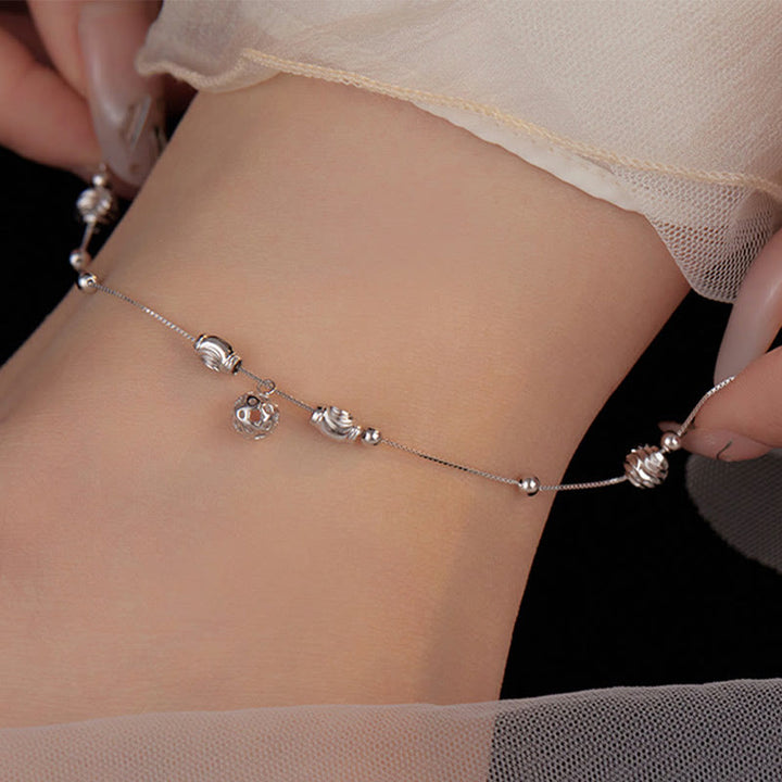 Buddha Stones 925 Srebro Sterling Prosty Dzwon Koralik Błogosławieństwo Anklet