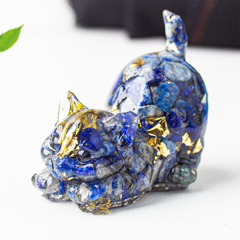 Buddha Stones Rozciągająca się żywica z kryształowym żwirem dla kota, dekoracja medytacyjna - Lapis Lazuli (Lazuryt) - 4,5*3*4,2 cm - image 6