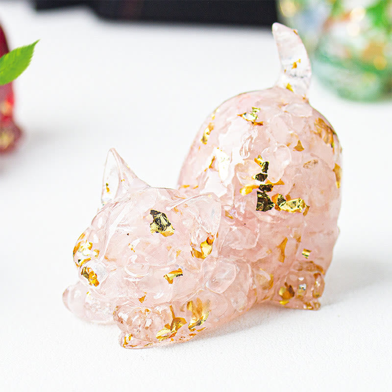 Buddha Stones Rozciągająca się żywica z kryształowym żwirem dla kota, dekoracja medytacyjna - Różowy kryształ - 4,5*3*4,2 cm - image 2