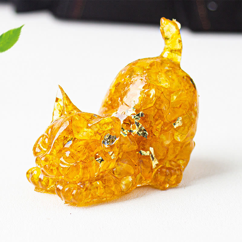 Buddha Stones Rozciągająca się żywica z kryształowym żwirem dla kota, dekoracja medytacyjna - Cytryn - 4,5*3*4,2 cm - image 12