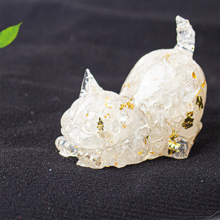 Buddha Stones Rozciągająca się żywica z kryształowym żwirem dla kota, dekoracja medytacyjna - Biały kryształ - 4,5*3*4,2 cm - image 14