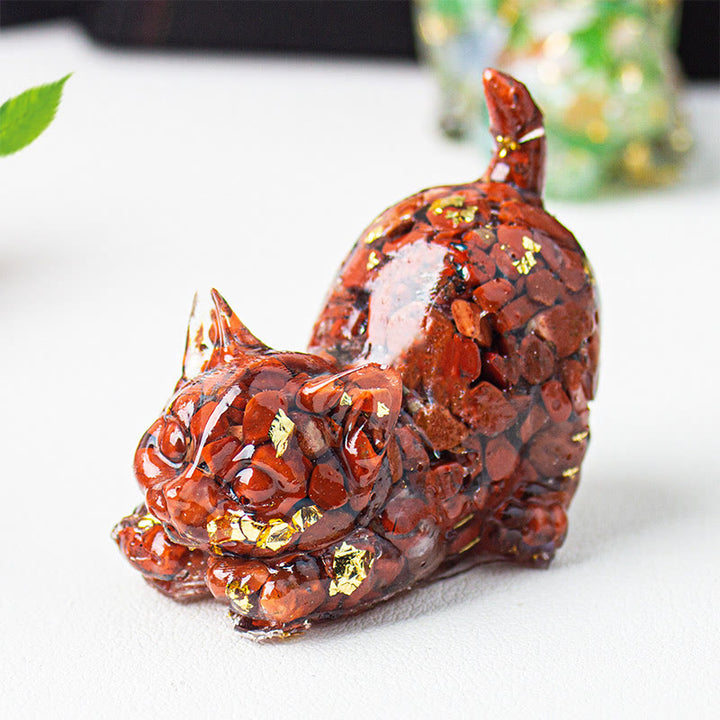 Buddha Stones Rozciągająca się żywica z kryształowym żwirem dla kota, dekoracja medytacyjna - Czerwony jaspis - 4,5*3*4,2 cm - image 19