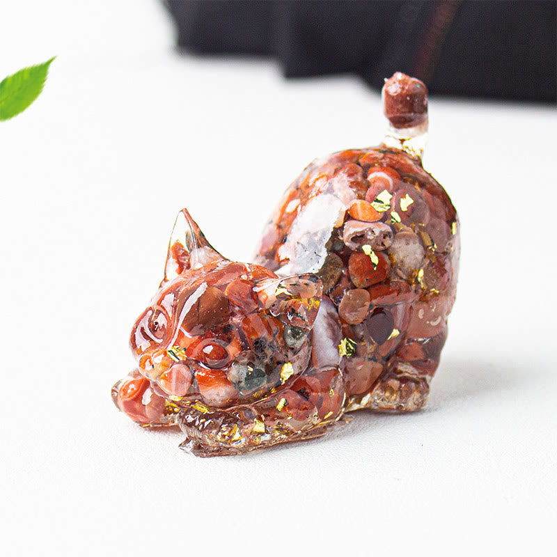 Buddha Stones Rozciągająca się żywica z kryształowym żwirem dla kota, dekoracja medytacyjna - Czerwony Agat - 4,5*3*4,2 cm - image 23