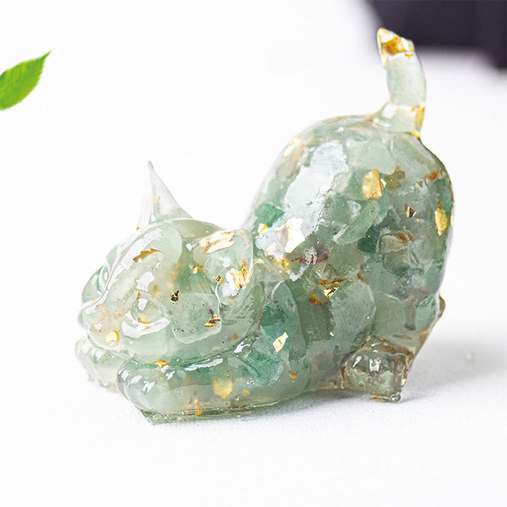 Buddha Stones Rozciągająca się żywica z kryształowym żwirem dla kota, dekoracja medytacyjna - Zielony awenturyn - 4,5*3*4,2 cm - image 17