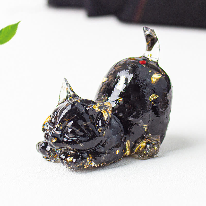 Buddha Stones Rozciągająca się żywica z kryształowym żwirem dla kota, dekoracja medytacyjna - Czarny obsydian - 4,5*3*4,2 cm - image 21