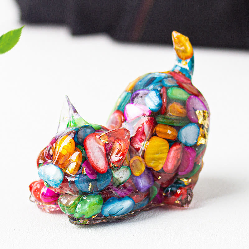 Buddha Stones Rozciągająca się żywica z kryształowym żwirem dla kota, dekoracja medytacyjna - Kolorowa muszla - 4,5*3*4,2 cm - image 25