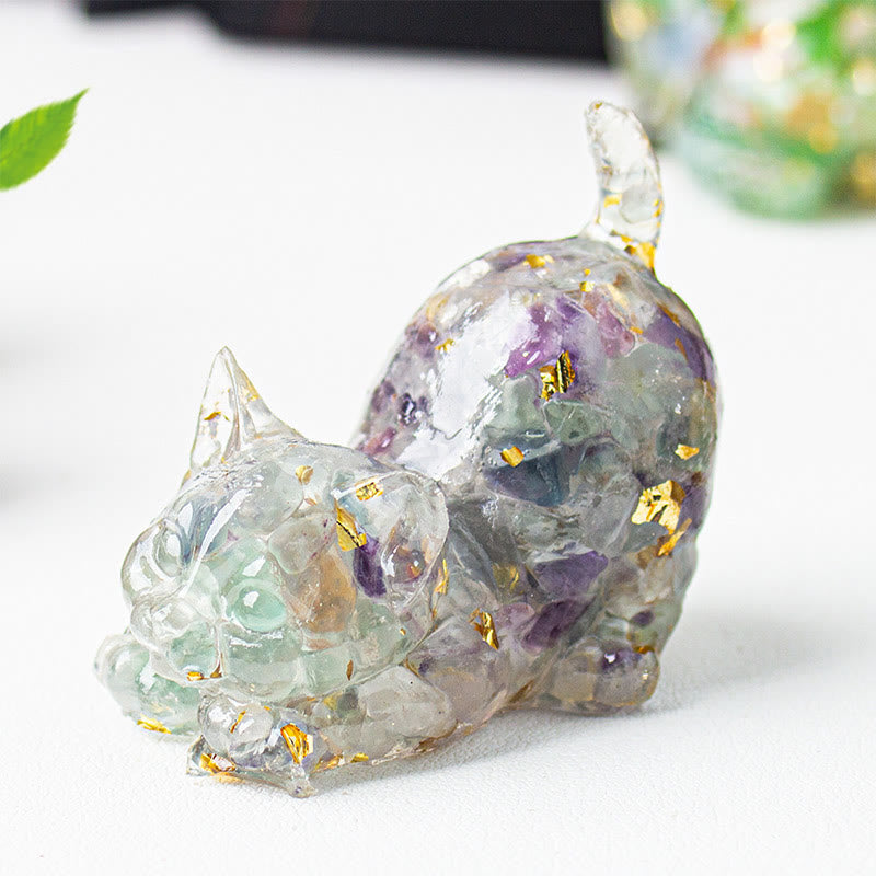 Buddha Stones Rozciągająca się żywica z kryształowym żwirem dla kota, dekoracja medytacyjna - Fluoryt - 4,5*3*4,2 cm - image 28