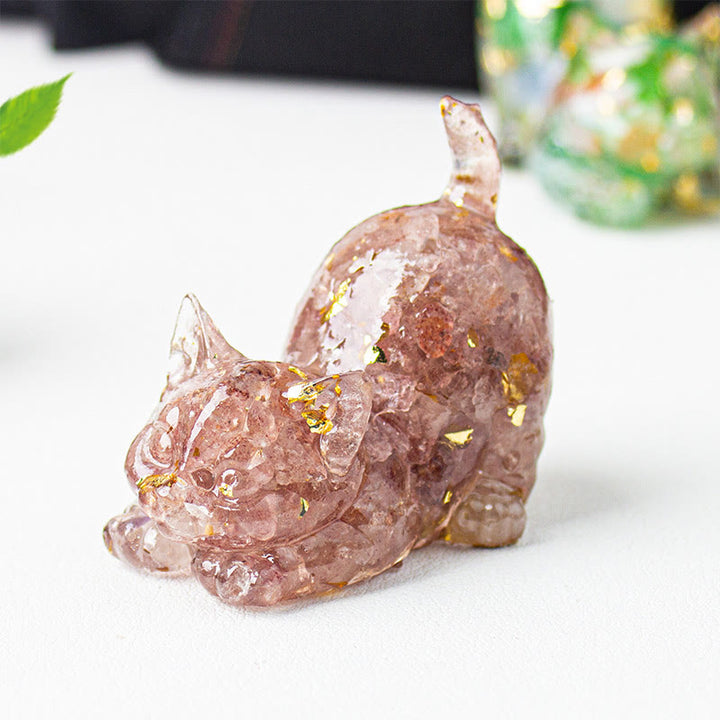 Buddha Stones Rozciągająca się żywica z kryształowym żwirem dla kota, dekoracja medytacyjna - Kwarc truskawkowy - 4,5*3*4,2 cm - image 26