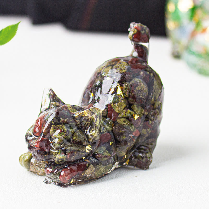 Buddha Stones Rozciągająca się żywica z kryształowym żwirem dla kota, dekoracja medytacyjna - Jaspis Krwi Smoka - 4,5*3*4,2 cm - image 39