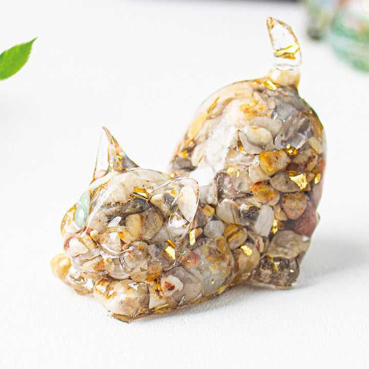 Buddha Stones Rozciągająca się żywica z kryształowym żwirem dla kota, dekoracja medytacyjna - Agat - 4,5*3*4,2 cm - image 41