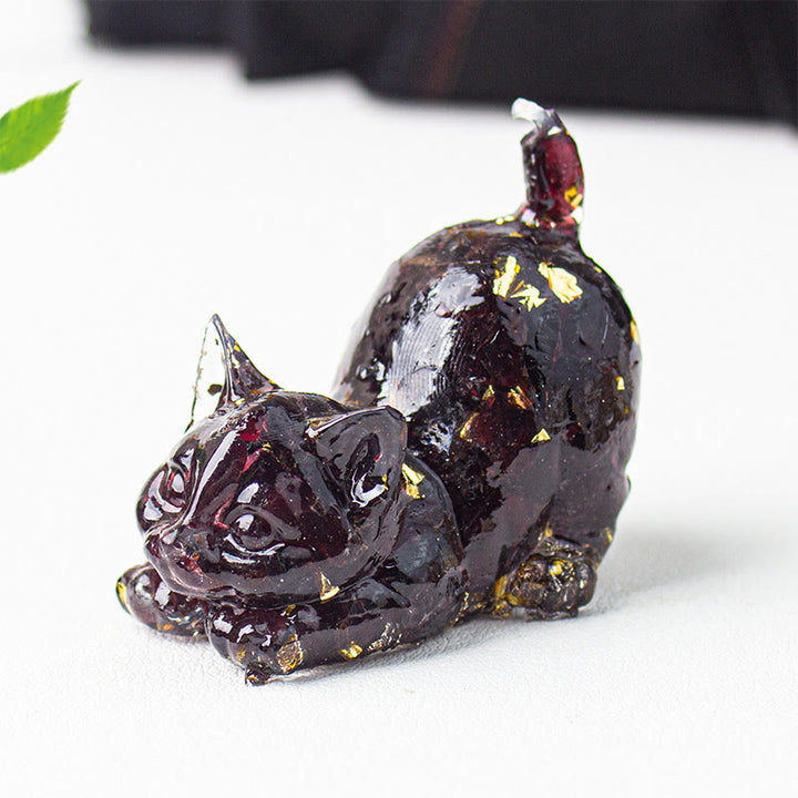Buddha Stones Rozciągająca się żywica z kryształowym żwirem dla kota, dekoracja medytacyjna - Granat - 4,5*3*4,2 cm - image 36