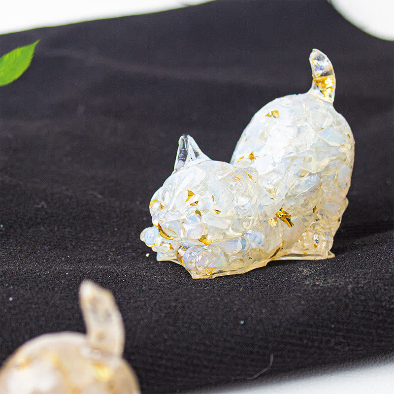 Buddha Stones Rozciągająca się żywica z kryształowym żwirem dla kota, dekoracja medytacyjna - Opal - 4,5*3*4,2 cm - image 34