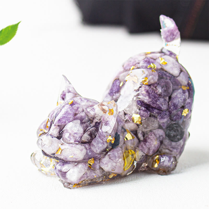 Buddha Stones Rozciągająca się żywica z kryształowym żwirem dla kota, dekoracja medytacyjna - Lepidolit - 4,5*3*4,2 cm - image 50