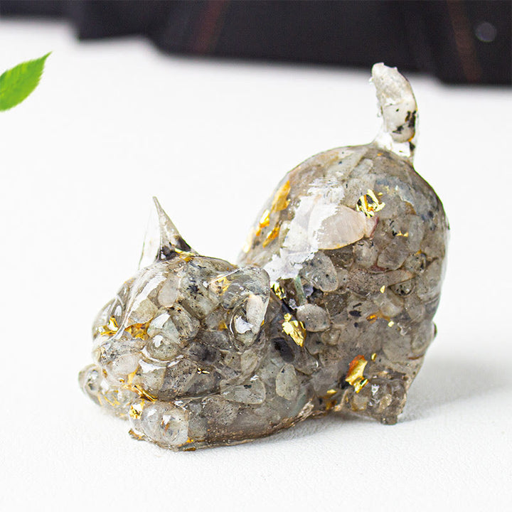 Buddha Stones Rozciągająca się żywica z kryształowym żwirem dla kota, dekoracja medytacyjna - Labradoryt - 4,5*3*4,2 cm - image 45
