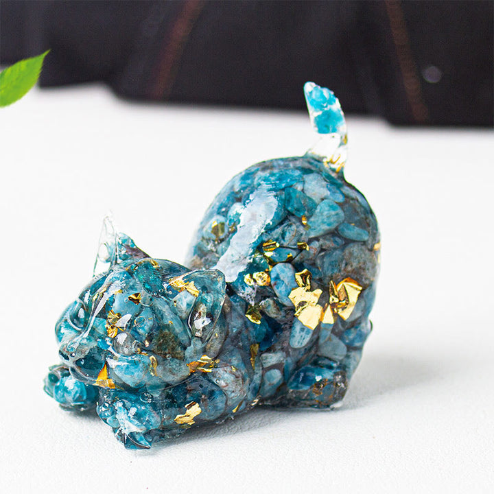 Buddha Stones Rozciągająca się żywica z kryształowym żwirem dla kota, dekoracja medytacyjna - Niebieski apatyt - 4,5*3*4,2 cm - image 48
