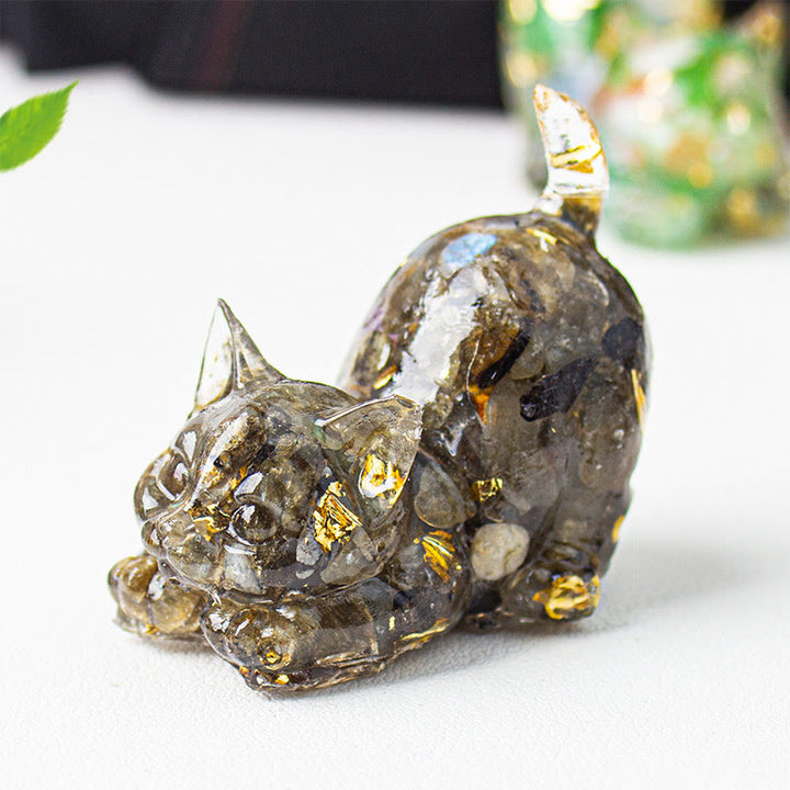 Buddha Stones Rozciągająca się żywica z kryształowym żwirem dla kota, dekoracja medytacyjna - Czarny labradoryt - 4,5*3*4,2 cm - image 46