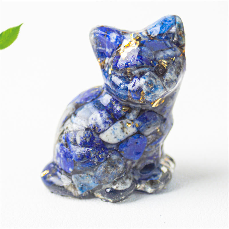 Buddha Stones Żywica z siedzącym kotem, żwir, różowy kryształ, cytryn, biały kryształ, lapis lazuli, kojąca dekoracja biurka - Lapis Lazuli - Około 3,2*3,3*4 cm - image 9