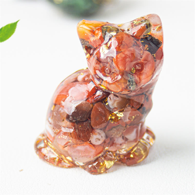 Buddha Stones Żywica z siedzącym kotem, żwir, różowy kryształ, cytryn, biały kryształ, lapis lazuli, kojąca dekoracja biurka - Czerwony Agat - Około 3,2*3,3*4 cm - image 18