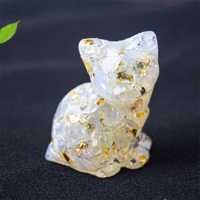 Buddha Stones Żywica z siedzącym kotem, żwir, różowy kryształ, cytryn, biały kryształ, lapis lazuli, kojąca dekoracja biurka - Opal - Około 3,2*3,3*4 cm - image 35