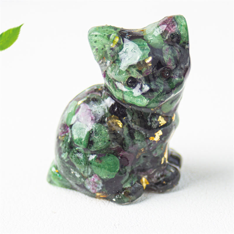 Buddha Stones Żywica z siedzącym kotem, żwir, różowy kryształ, cytryn, biały kryształ, lapis lazuli, kojąca dekoracja biurka - Rubinowy zoisyt - Około 3,2*3,3*4 cm - image 41