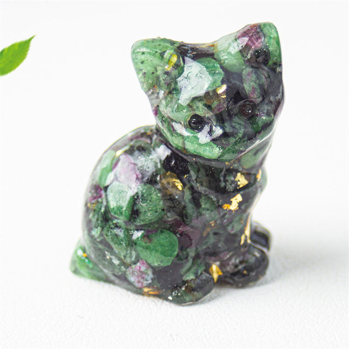 Buddha Stones Żywica z siedzącym kotem, żwir, różowy kryształ, cytryn, biały kryształ, lapis lazuli, kojąca dekoracja biurka - Rubinowy zoisyt - Około 3,2*3,3*4 cm - image 41