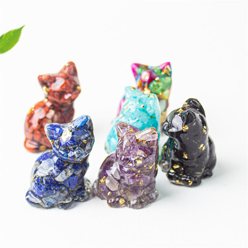 Buddha Stones Żywica z siedzącym kotem, żwir, różowy kryształ, cytryn, biały kryształ, lapis lazuli, kojąca dekoracja biurka - image 48