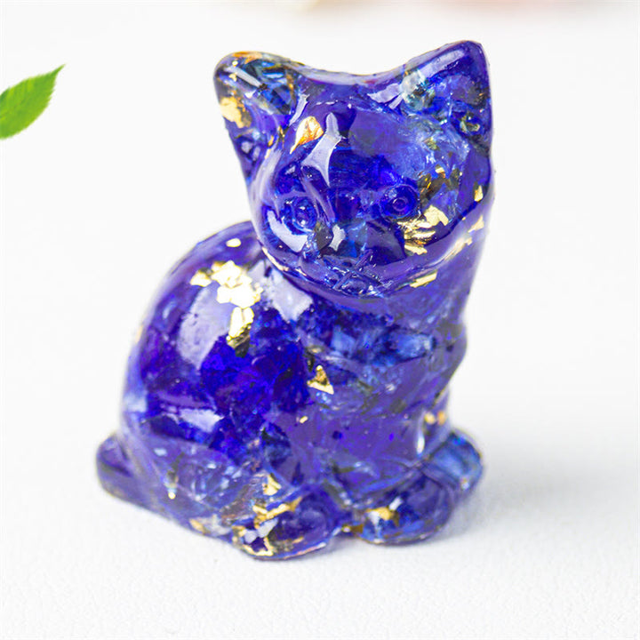 Buddha Stones Żywica z siedzącym kotem, żwir, różowy kryształ, cytryn, biały kryształ, lapis lazuli, kojąca dekoracja biurka - Niebieskie szkło - Około 3,2*3,3*4 cm - image 46