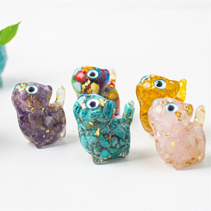 Buddha Stones Naturalny kryształ turkusowy akwamaryn ametyst dekoracja chroniąca kota - image 17