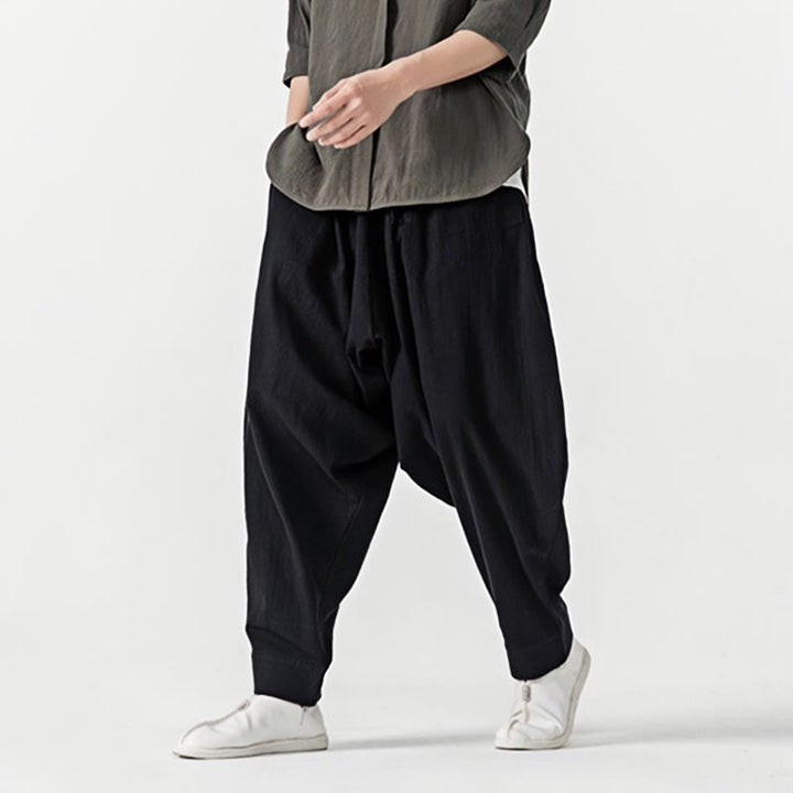 Spodnie haremowe męskie Buddha Stones Spring Solid Color Drawstring z kieszeniami
