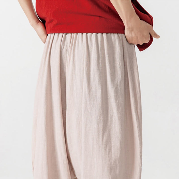Spodnie haremowe męskie Buddha Stones Spring Solid Color Drawstring z kieszeniami