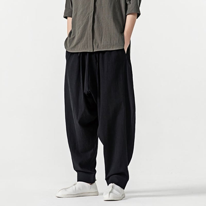 Spodnie haremowe męskie Buddha Stones Spring Solid Color Drawstring z kieszeniami - image 15