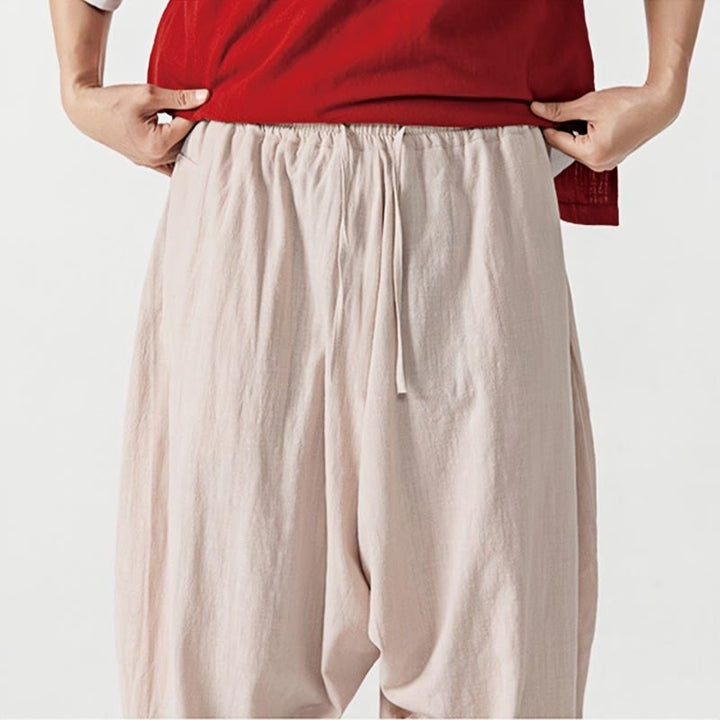 Spodnie haremowe męskie Buddha Stones Spring Solid Color Drawstring z kieszeniami
