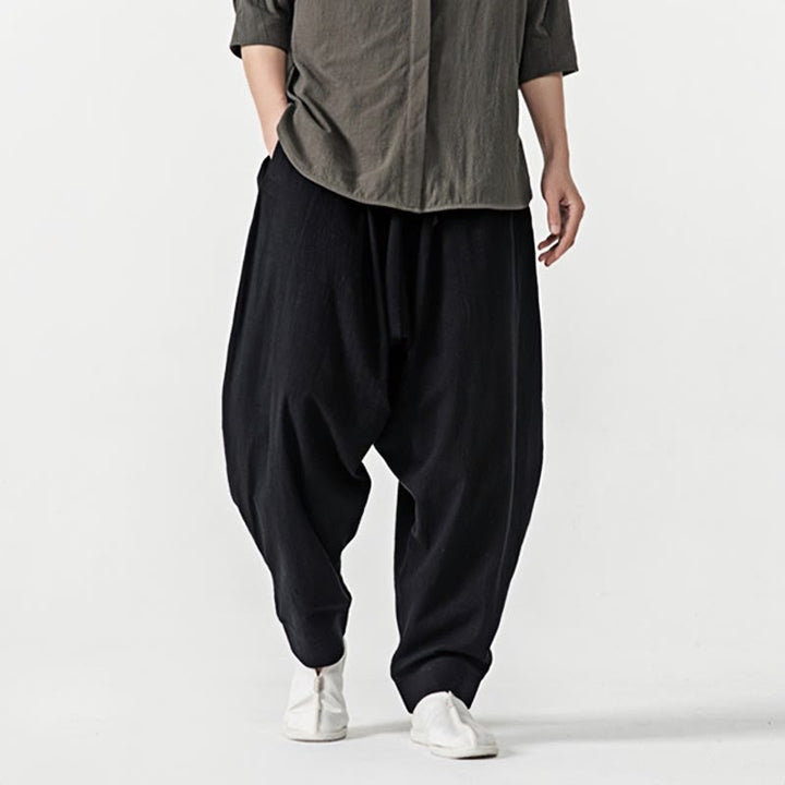 Spodnie haremowe męskie Buddha Stones Spring Solid Color Drawstring z kieszeniami