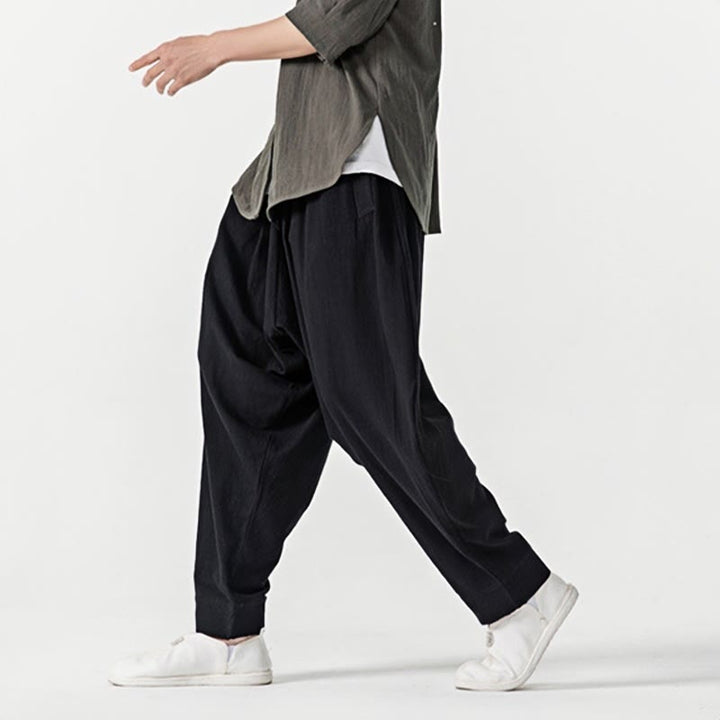 Spodnie haremowe męskie Buddha Stones Spring Solid Color Drawstring z kieszeniami - image 17