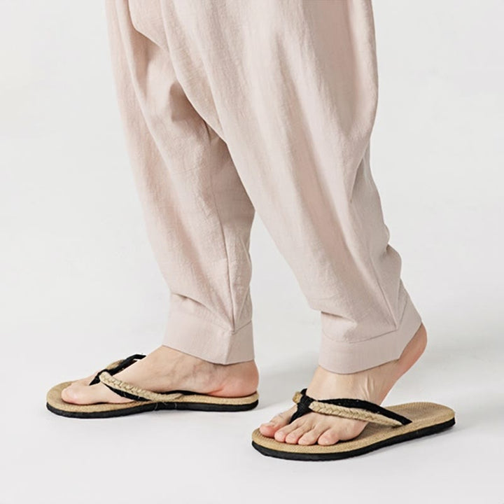 Spodnie haremowe męskie Buddha Stones Spring Solid Color Drawstring z kieszeniami