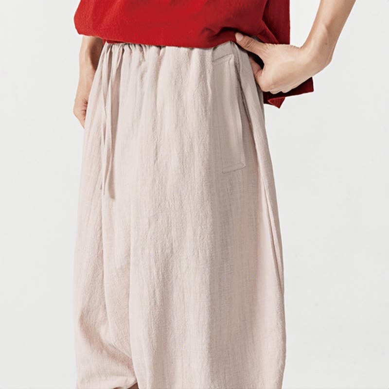 Spodnie haremowe męskie Buddha Stones Spring Solid Color Drawstring z kieszeniami