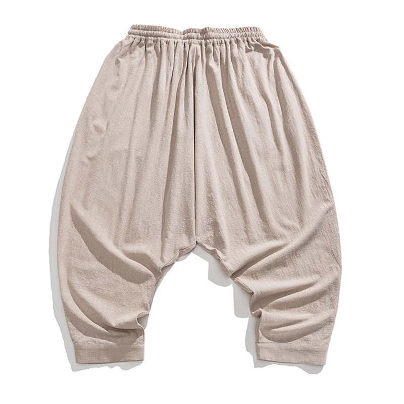 Spodnie haremowe męskie Buddha Stones Spring Solid Color Drawstring z kieszeniami