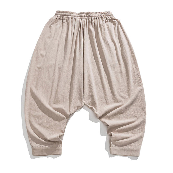 Spodnie haremowe męskie Buddha Stones Spring Solid Color Drawstring z kieszeniami