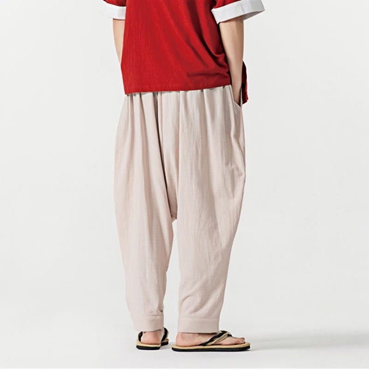 Spodnie haremowe męskie Buddha Stones Spring Solid Color Drawstring z kieszeniami