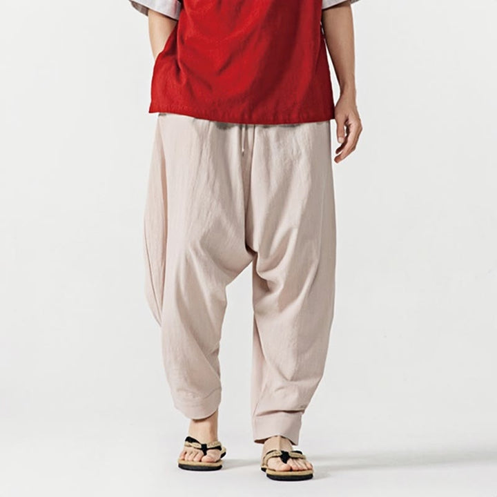 Spodnie haremowe męskie Buddha Stones Spring Solid Color Drawstring z kieszeniami