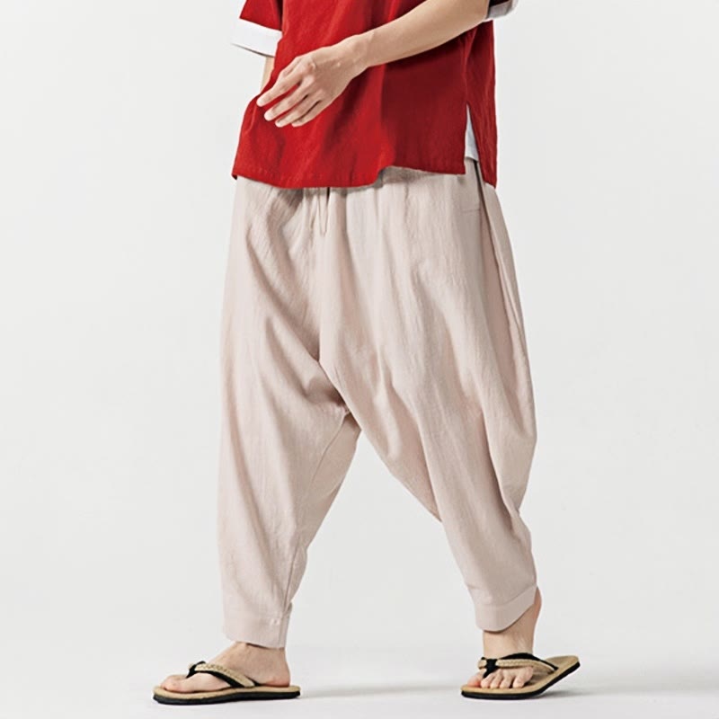 Spodnie haremowe męskie Buddha Stones Spring Solid Color Drawstring z kieszeniami