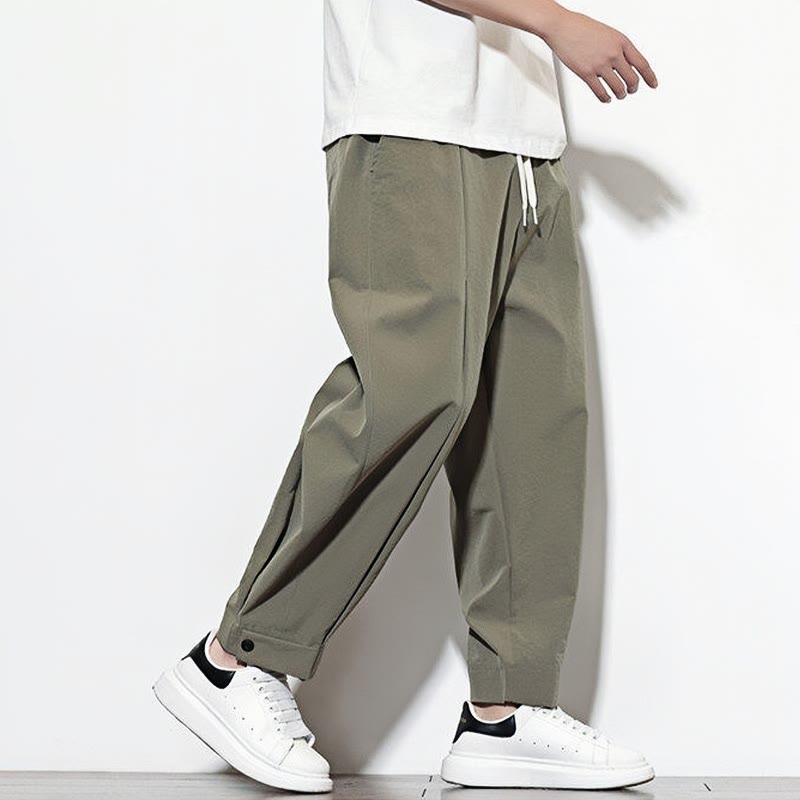 Spodnie haremowe męskie Buddha Stones Casual Solid Color Drawstring z kieszeniami