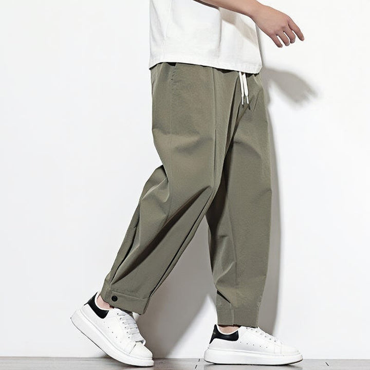 Spodnie haremowe męskie Buddha Stones Casual Solid Color Drawstring z kieszeniami