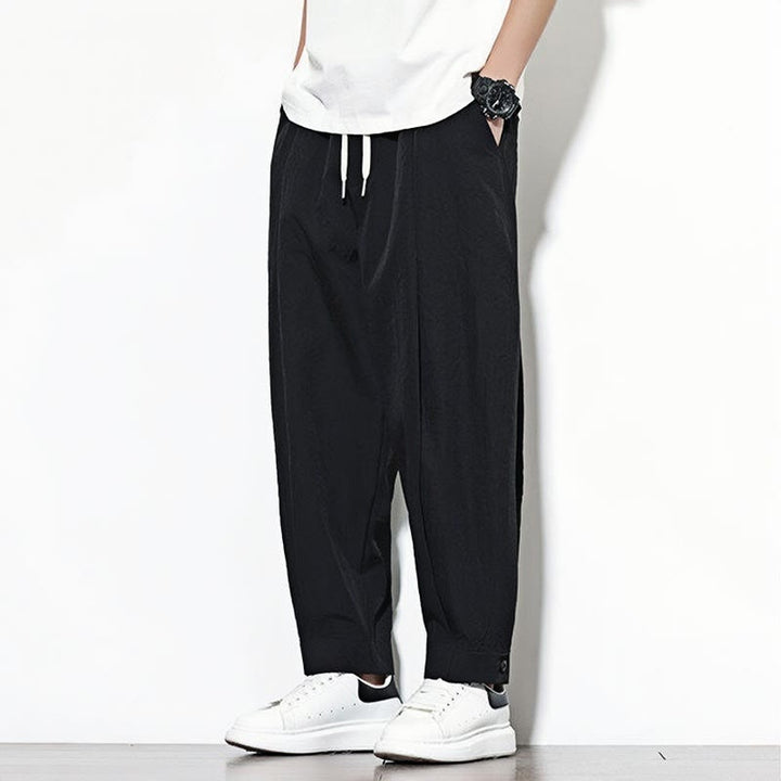 Spodnie haremowe męskie Buddha Stones Casual Solid Color Drawstring z kieszeniami