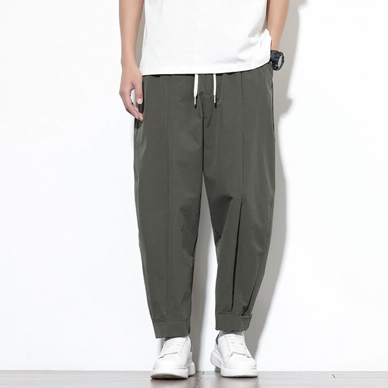 Spodnie haremowe męskie Buddha Stones Casual Solid Color Drawstring z kieszeniami