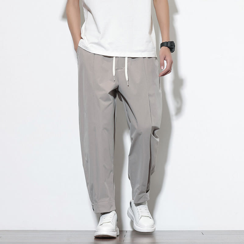 Spodnie haremowe męskie Buddha Stones Casual Solid Color Drawstring z kieszeniami