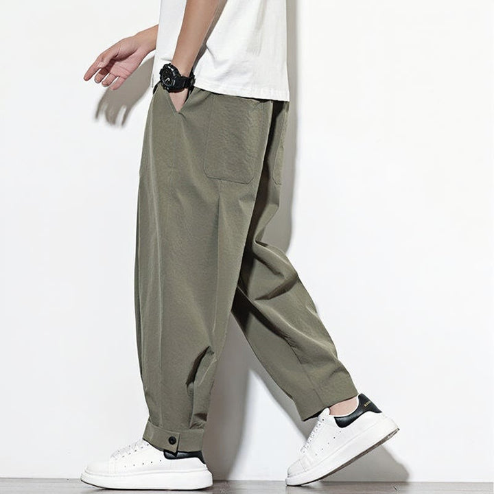Spodnie haremowe męskie Buddha Stones Casual Solid Color Drawstring z kieszeniami